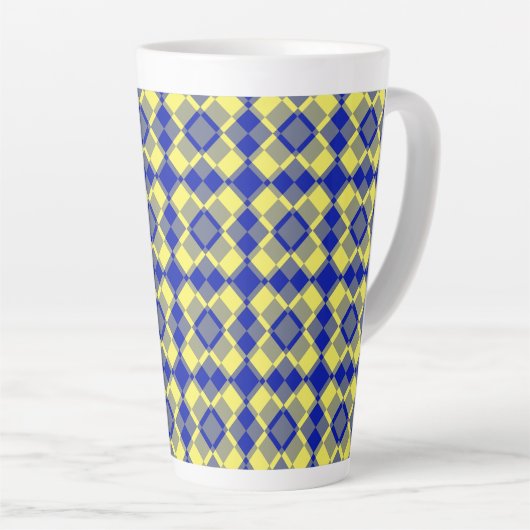 Blue Yellow Checker Argyle Pattern Latte Mok (Rechterhoek)