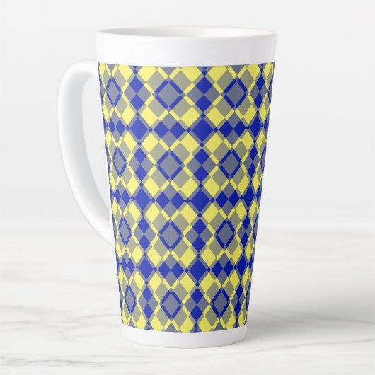 Blue Yellow Checker Argyle Pattern Latte Mok (Linkerhoek)