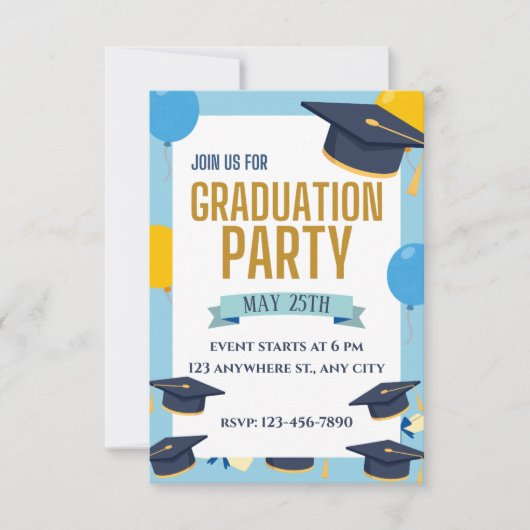 Blue Yellow Colorful Graduation Party Invitation (Devant)