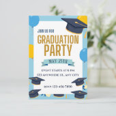 Blue Yellow Colorful Graduation Party Invitation (Debout devant)
