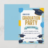 Blue Yellow Colorful Graduation Party Invitation (Devant / Derrière)