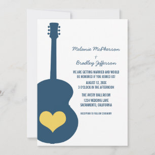 Blue/Yellow Guitar Heart Wedding Invite Kaart