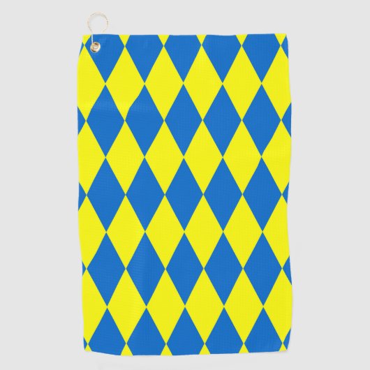Blue Yellow Harlequin Checkered Design Golfhanddoek (Voorkant)