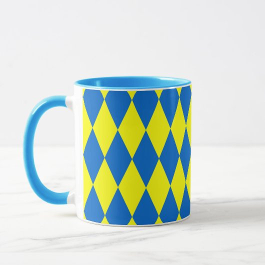 Blue Yellow Harlequin Checkered Design Mok (Links)