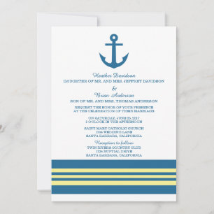 Blue Yellow Nautical Anchor Wedding Invite Kaart