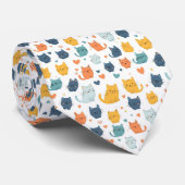 Blue Yellow Orange Kawaii Cat Pattern Cat Lover Stropdas (Opgerold)