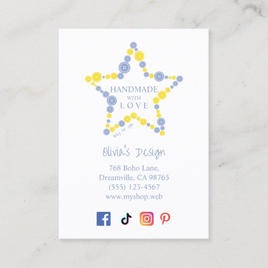 Blue & Yellow Original Buttons Star Handmade Love Visitekaartje (Voorkant)