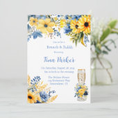 Blue Yellow Peony Waterverf Brunch en Bubble Kaart (Staand voorkant)