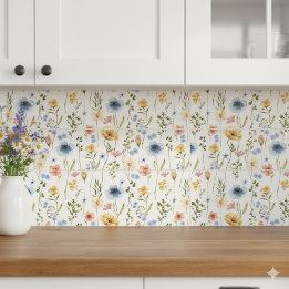 Blue Yellow Pink Wildflower Watercolor Tegeltje