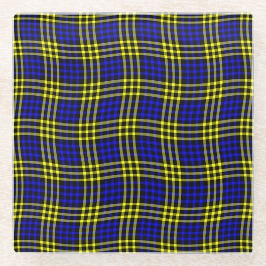 Blue Yellow Plaid Checker Seamless Pattern Glazen Onderzetter (Voorkant)