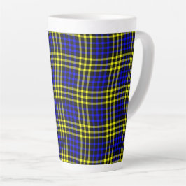 Blue Yellow Plaid Checker Seamless Pattern Latte Mok