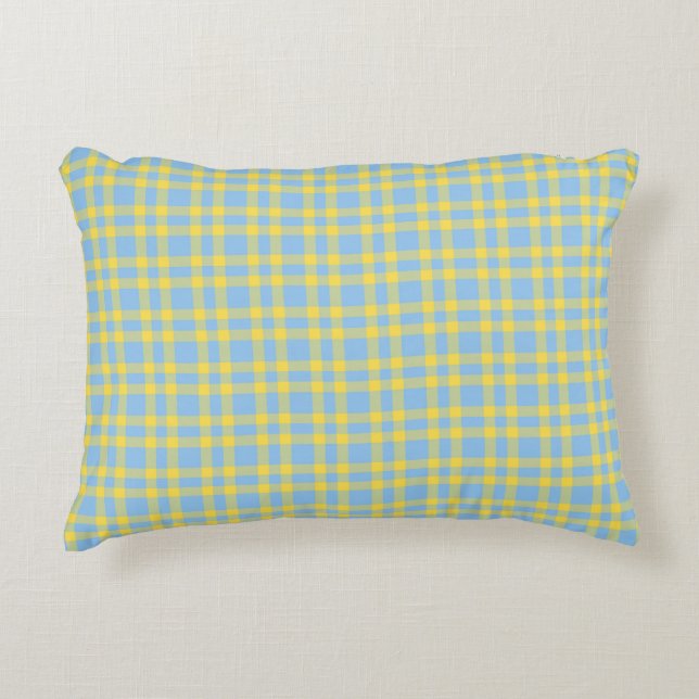 Blue Yellow Plaid Pattern Accent Kussen (Voorkant)