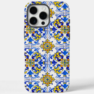 Blue Yellow Portugal Azulejo Seamless Pattern iPhone 16 Pro Max Hoesje
