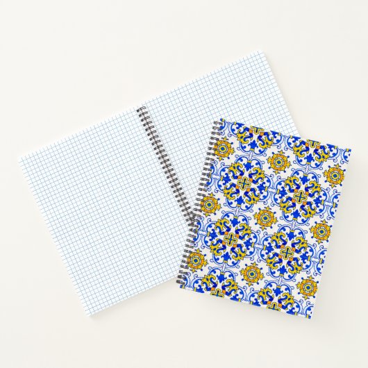 Blue Yellow Portugal Azulejo Seamless Pattern Notitieboek (Binnen)