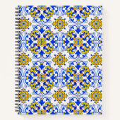 Blue Yellow Portugal Azulejo Seamless Pattern Notitieboek (Voorkant)