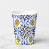 Blue Yellow Portugal Azulejo Seamless Pattern Papieren Bekers (Achterkant)