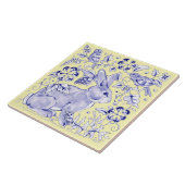 Blue Yellow Rabbit Bird Woodland Floral Tegeltje (Zijkant)