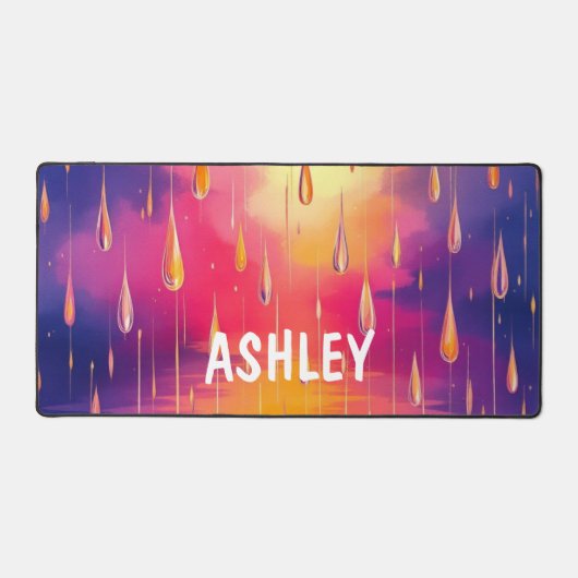 Blue Yellow Rain Drops Waterverf Kleurrijk Bureaumat (Voorkant)