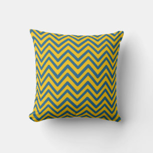 Blue Yellow  Retro Chevron Pattern Kussen
