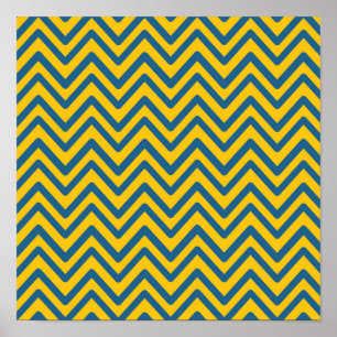 Blue Yellow Retro Chevron Pattern Poster