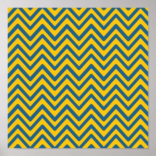 Blue Yellow  Retro Chevron Pattern Poster (Voorkant)