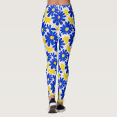Blue & Yellow Retro Daisy Print Leggings (Dos)