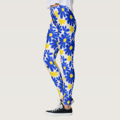 Blue & Yellow Retro Daisy Print Leggings (Gauche)