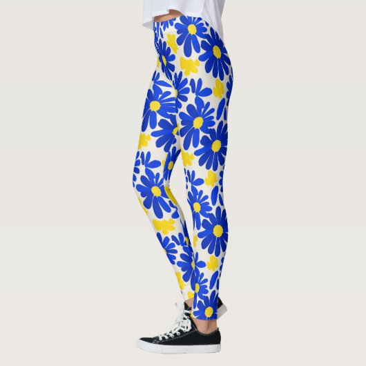 Blue & Yellow Retro Daisy Print Leggings (Gauche)