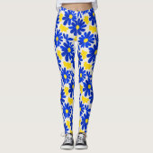 Blue & Yellow Retro Daisy Print Leggings (Devant)