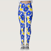 Blue & Yellow Retro Daisy Print Leggings