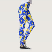 Blue & Yellow Retro Daisy Print Leggings (Droite)