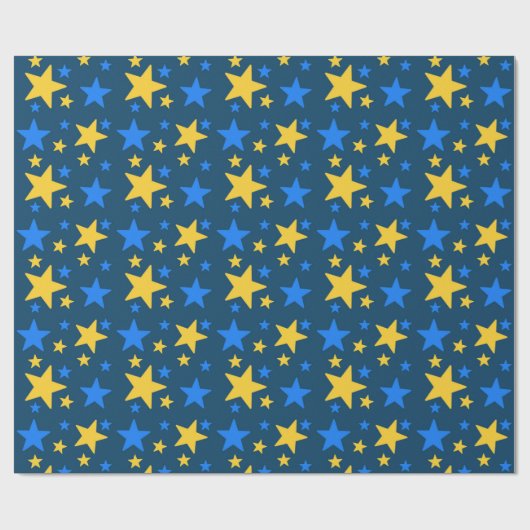 Blue & Yellow Star Pattern Gift Wrapping Paper Cadeaupapier (Vlak)