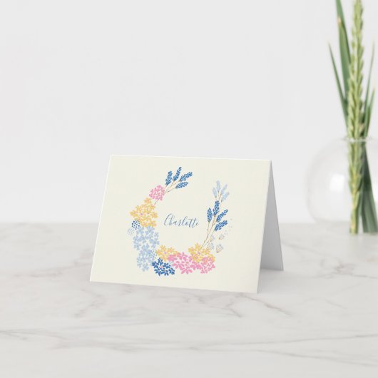 Blue Yellow Summer Flower Wreated Personalized Bedankkaart (Voorkant)