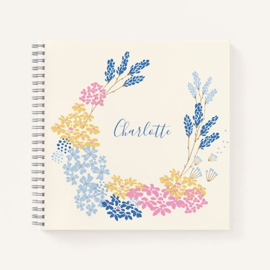Blue Yellow Summer Flower Wreated Personalized Notitieboek (Voorkant)