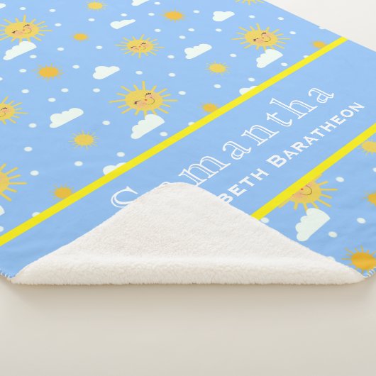Blue & Yellow Sunshine Sky Persoonlijke naam Sherpa Deken (3/4)