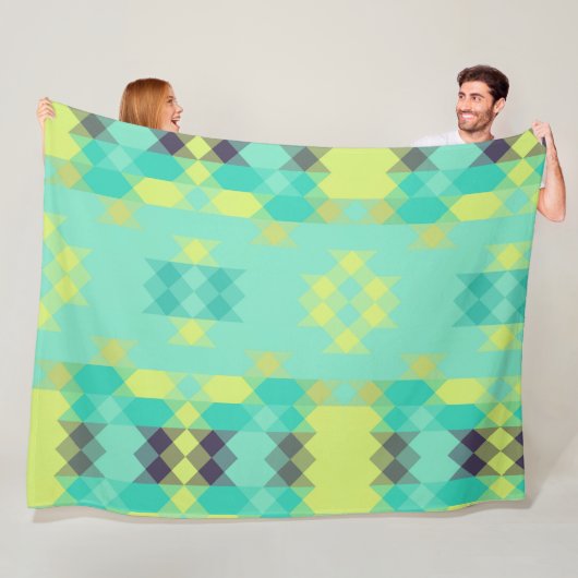 blue yellow turquoise yellow and aqua fleece deken (In situ)