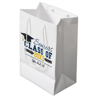 Blue Yellow Typography Afstuderen Gift Bag Medium Cadeauzakje