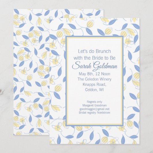 Blue Yellow White Modern Bridal Shower Kaart (Voorkant / Achterkant)