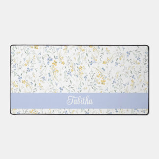 Blue Yellow Wildflower Pattern Custom Name Bureaumat