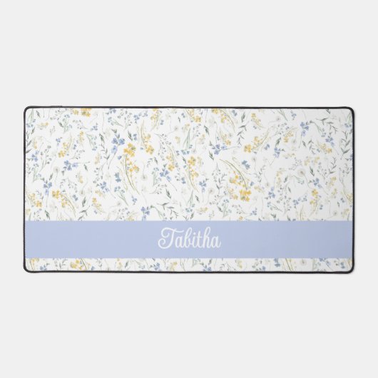 Blue Yellow Wildflower Pattern Custom Name Bureaumat (Voorkant)