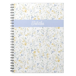 Blue Yellow Wildflower Pattern Custom Name Notitieboek