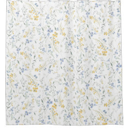 Blue Yellow Wildflower Pattern Douchegordijn