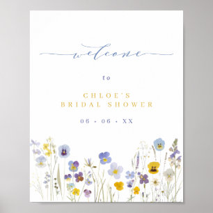 Blue & Yellow Wildflowers Vrijgezellenfeest Welkom Poster