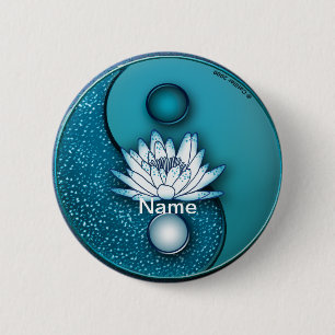 Blue Yin Yang Lotus Ronde Button 5,7 Cm