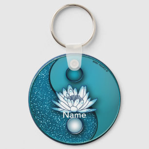 Blue Yin Yang Lotus Sleutelhanger