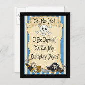 Blue Yo Ho Ho Pirate Invitations d'anniversaire (Devant / Derrière)