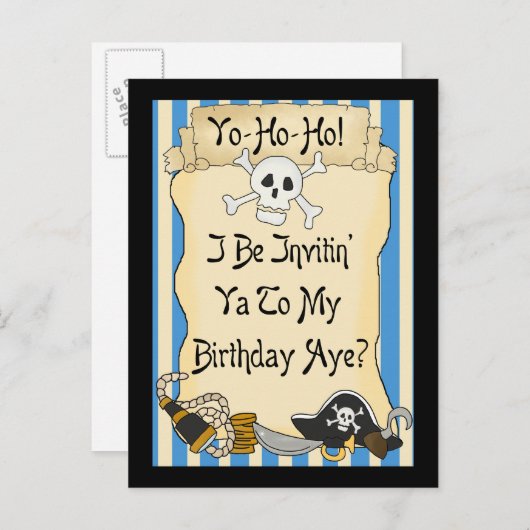 Blue Yo Ho Ho Pirate Invitations d'anniversaire (Devant / Derrière)