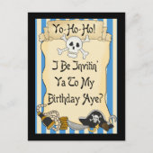 Blue Yo Ho Ho Pirate Invitations d'anniversaire (Devant)
