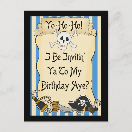 Blue Yo Ho Ho Pirate Invitations d'anniversaire (Devant)