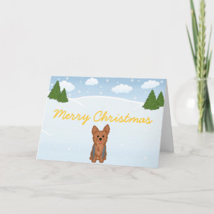 Blue Yorkie Christmas Kaart